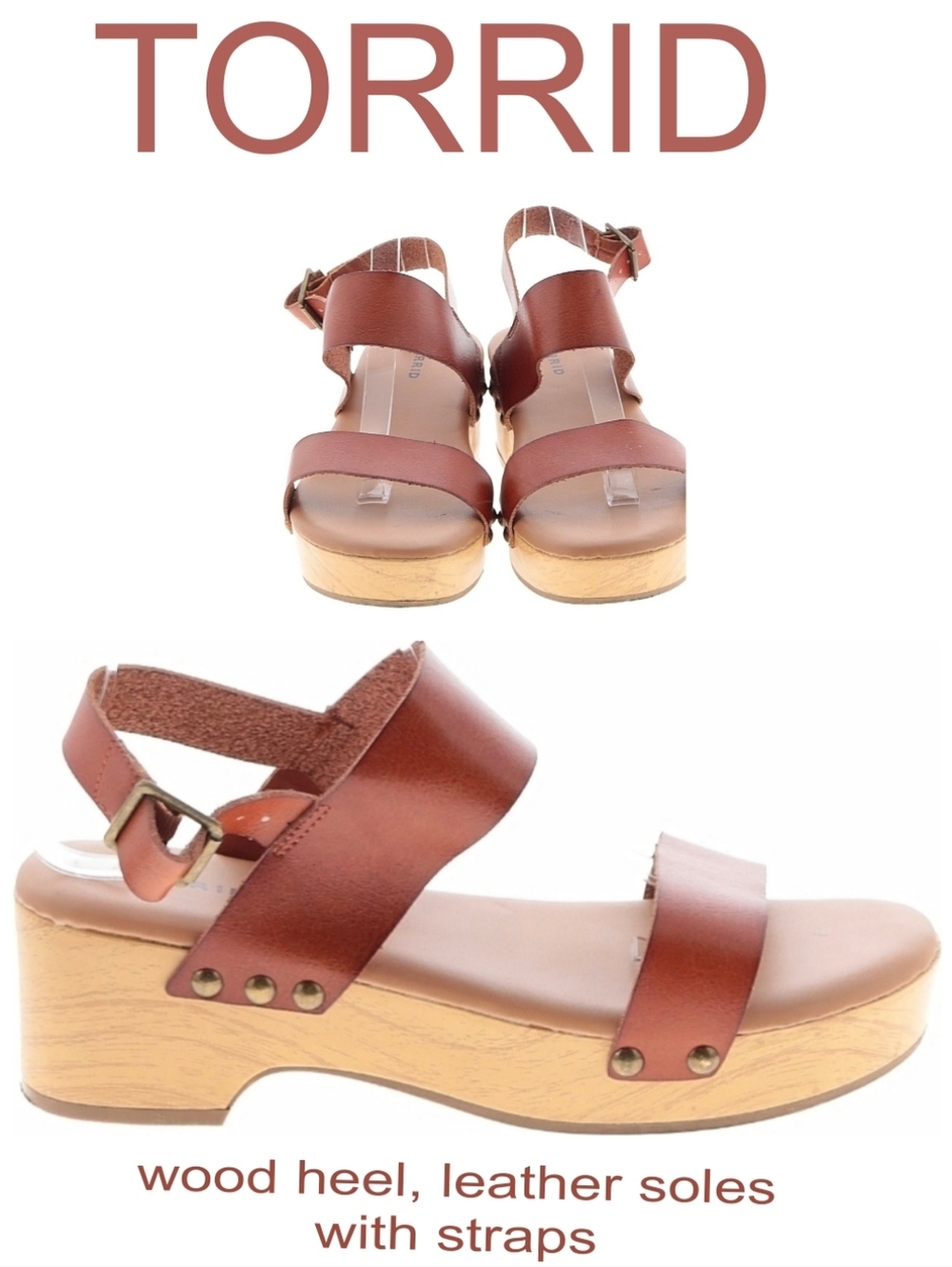 Torrid Brown Leather Wood-Effect Platform Sandals strappy With Cusion Soles 7.5w